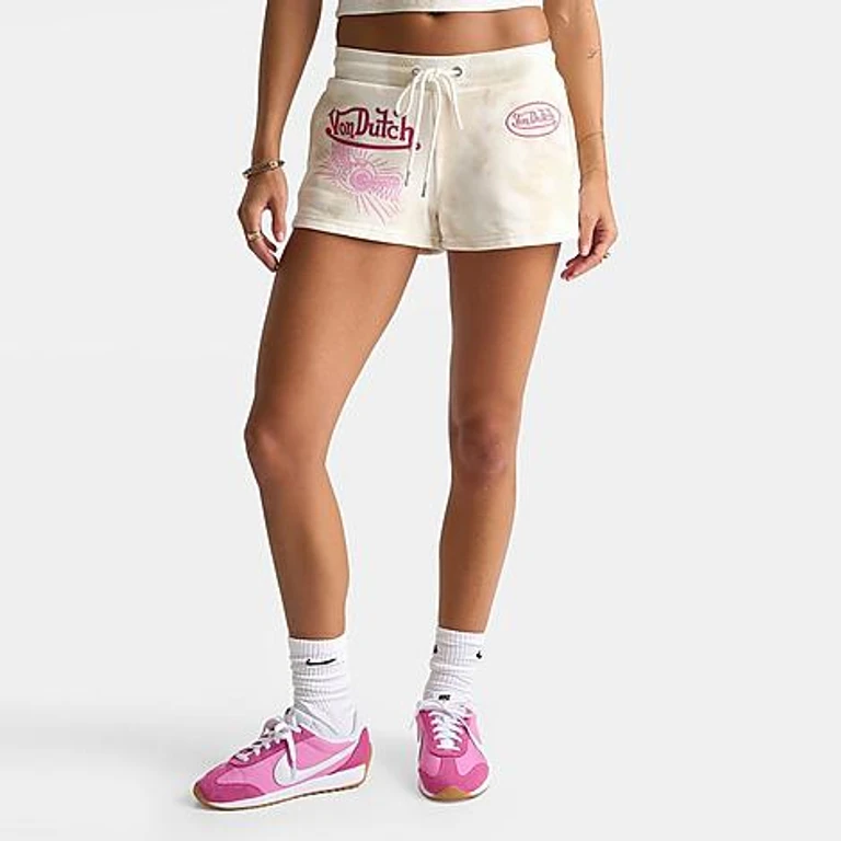 Women's Rhinestone Logo Fleece Shorts in Gardenia Size: Small