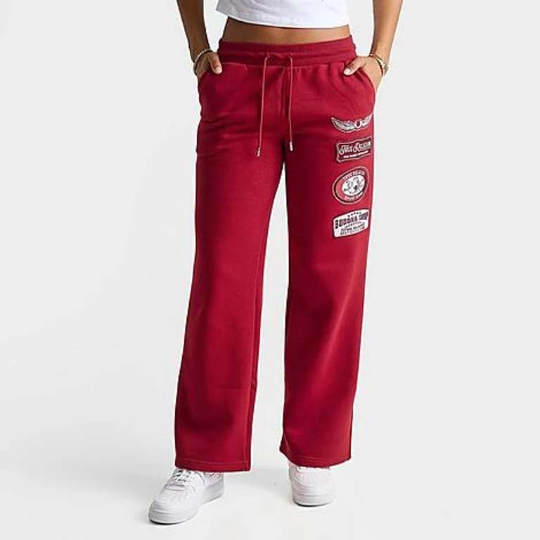 True Religion Women's Crystal Patch Mid-Rise Straight Leg Sweatpants in Red Size: XS