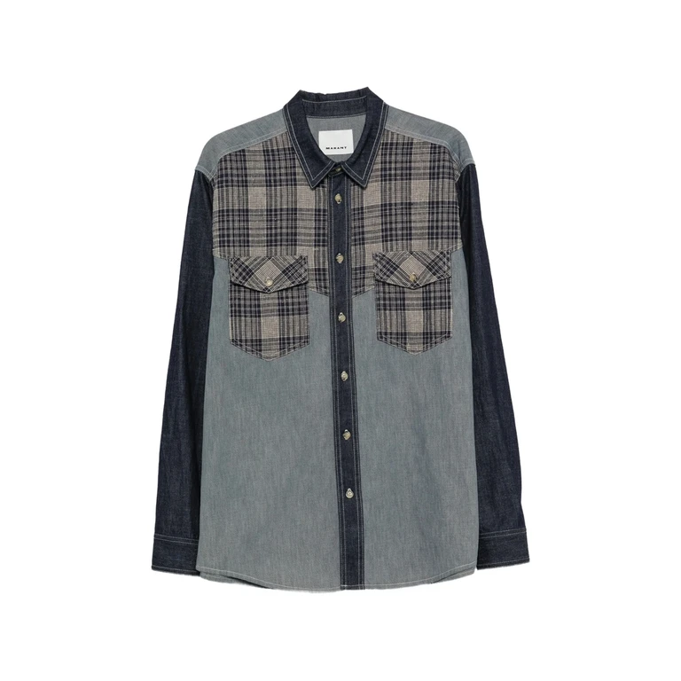 Check-panelled Denim Shirt