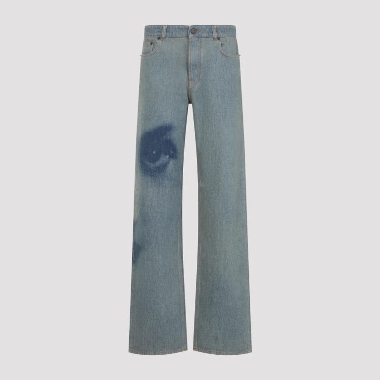 Face Print Straingh Leg Denim Jeans