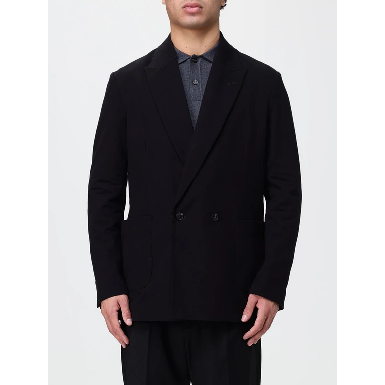 Double-Breasted Stretch Cotton Blazer with Patch Pockets (CN5379001)