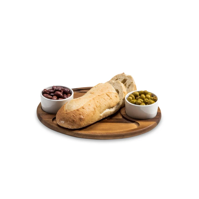 Acacia Wood Charcuterie / Serving Tray with 2 Ceramic Bowls with Lids