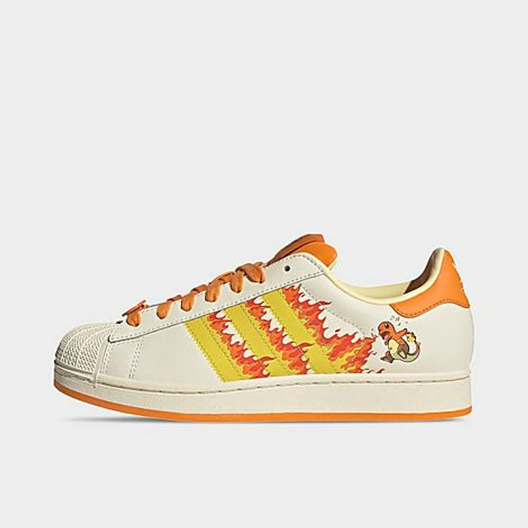 adidas Men's Originals x Pokémon Superstar II Charmander Casual Shoes in Cream White/Shock Yellow/Bright Orange Size: 7.5