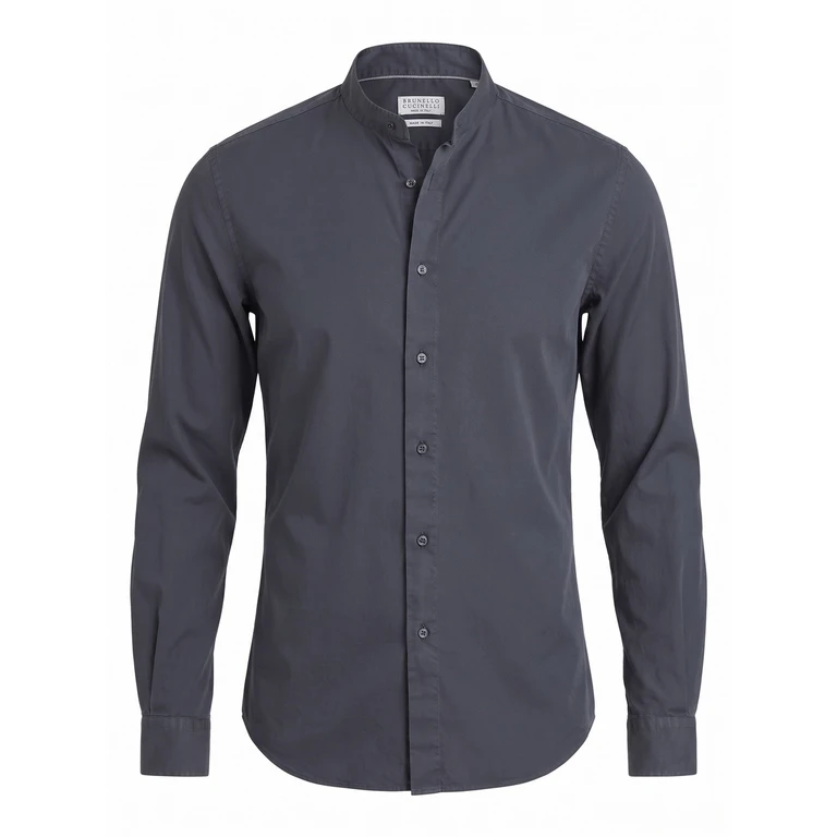 Garment-Dyed Twill Shirt With Mandarin Collar