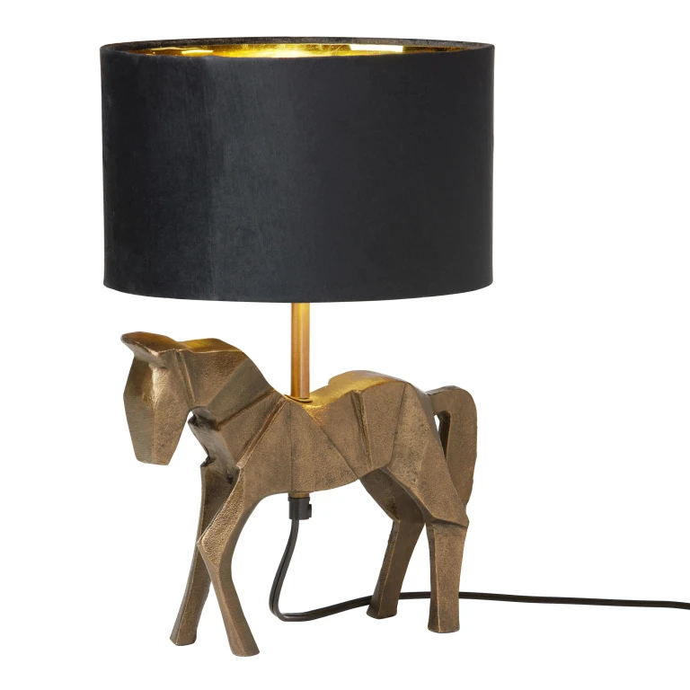 17.75 H Gold Origami Horse Base Table Lamp with Black Drum Shade