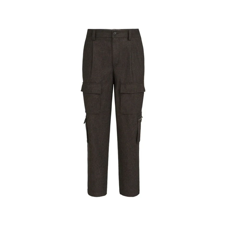 Virgin Wool Flannel Trousers With Cargo Pockets