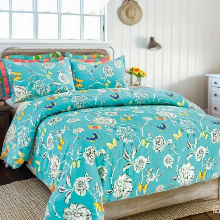 Tache Butterfly Wonderland Cotton Aqua Floral Duvet Cover (2142)