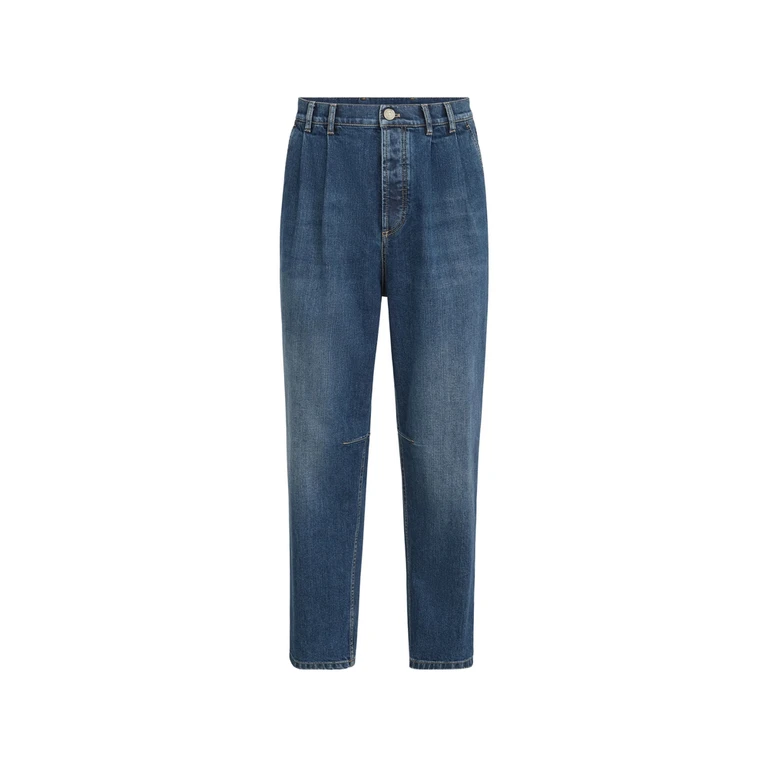 Pantalone a cinque tasche con doppia piega Brunello Cucinelli in denim di cotone comfort