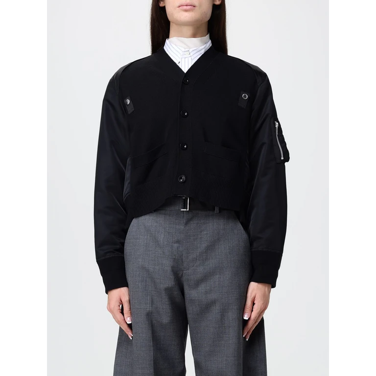 Bicolor Cotton and Nylon Cardigan with Zip Pockets (2608586001)