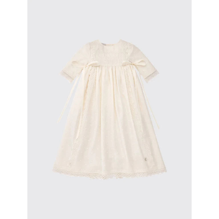 Girl's Long Ceremony Dress in Muslin with Embroidery and Bow (00815126962T1697)