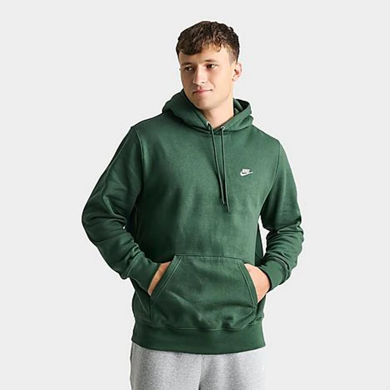 Men's Club Fleece Premium Embroidered Pullover Hoodie in Fir/White Size: Small