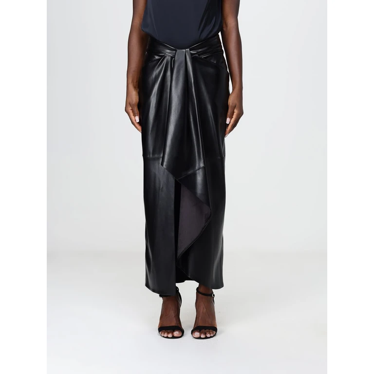 High-Waisted Asymmetrical Midi Skirt in Faux Leather (HG10784749NERO)