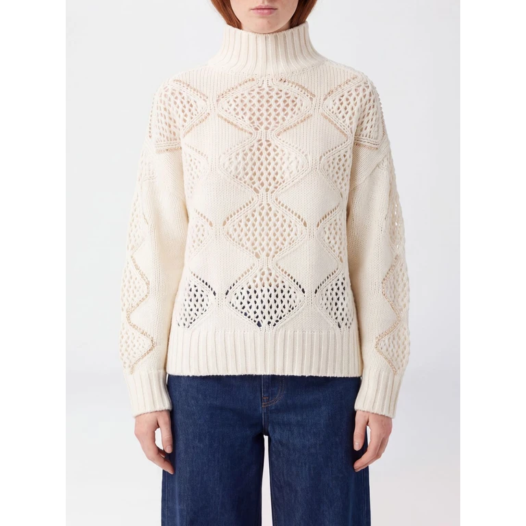 LIU JO Open-Knit Roll Neck Jumper in Wool Blend with Back Logo (WF6287MA37R10701)
