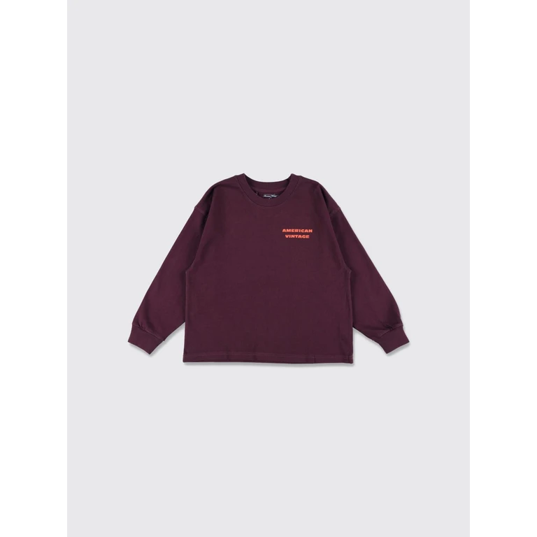 Boy's Long-Sleeved Cotton T-shirt with Contrast Logo (KFIZ02BIH26AUBERGINE)