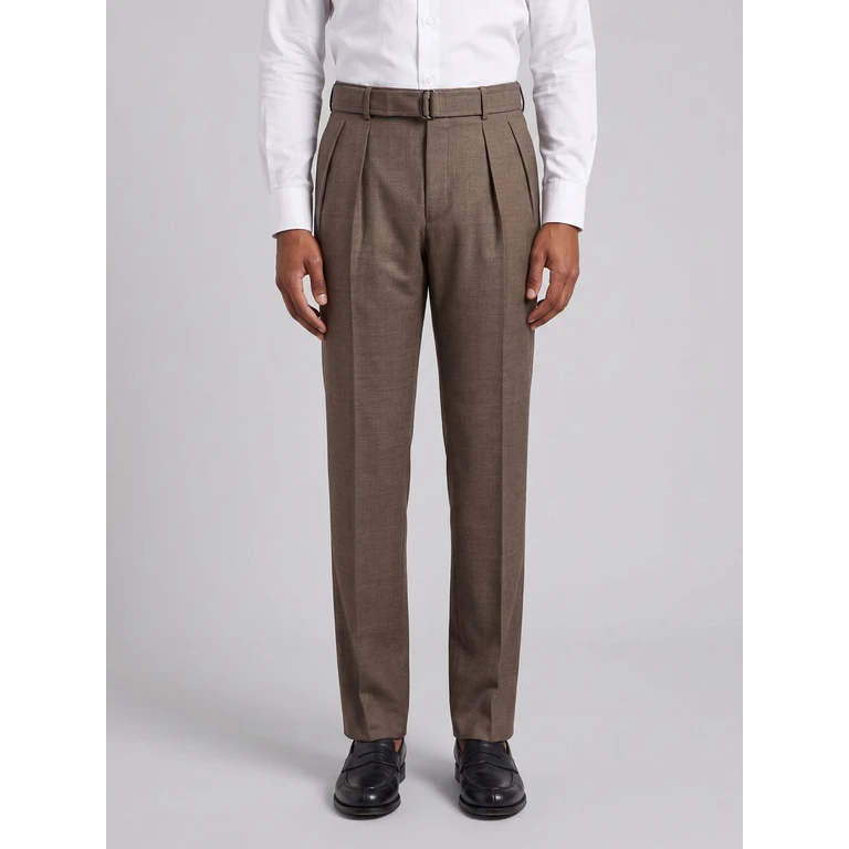 High-Waisted Virgin Wool Tailored Trousers with Pleats (PNEVIL24TGT120175T3060)