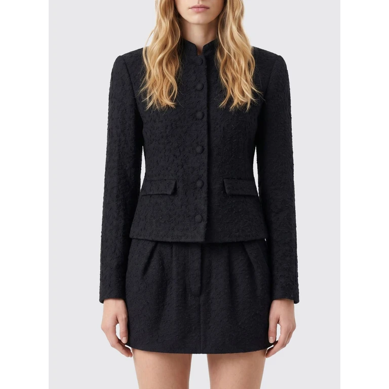 Single-Breasted Short Blazer in Wool Bouclé with High Neck (111726BLACK)
