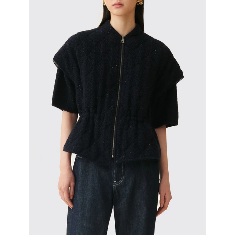 Short Quilted Wool and Cashmere Cape with Bomber Collar (CTD216F183M3275146)