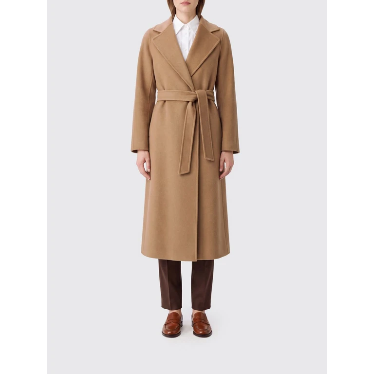 Long Belted Robe Coat in Wool with Lapel Collar (2629016073600045)