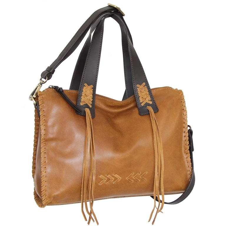 Candace Convertible Leather Satchel - Saddle