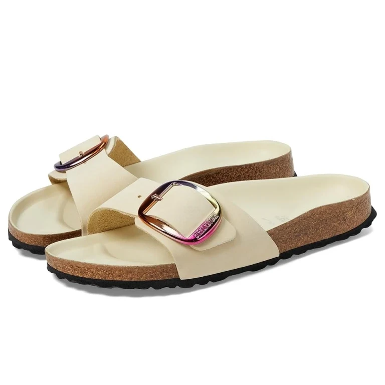 Unisex Madrid Big Buckle Natural Leather Patent Ecru