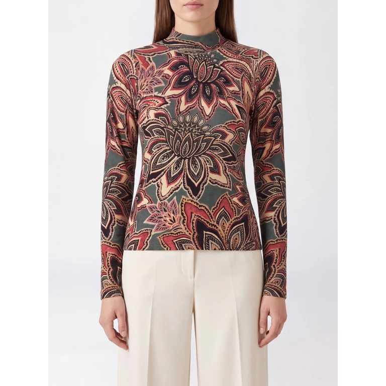 Florales Rollkragen-Langarmshirt