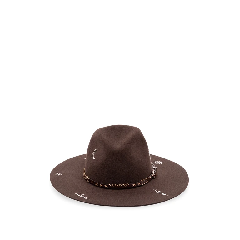 Cappello in lana marrone scuro con cinturino in pelle