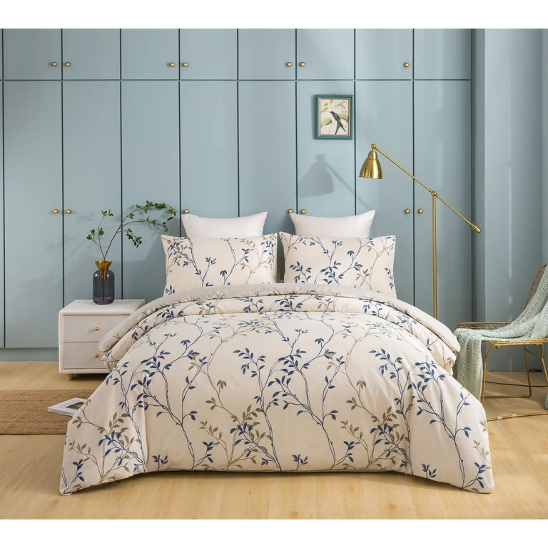 Tache Poplin Cotton Elegant Leaf Vine Cream Beige Duvet Cover (JHW-842)