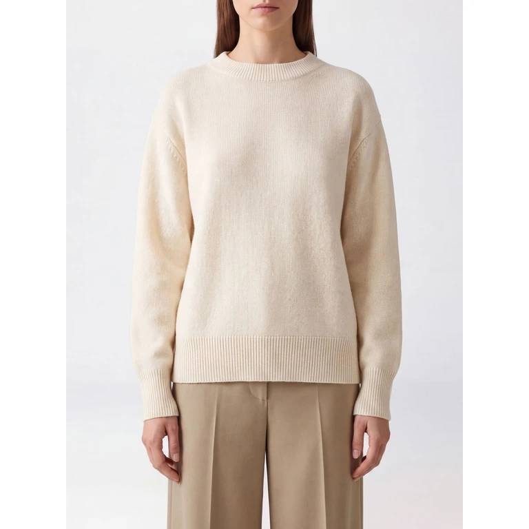Ribbed Trim Crewneck Jumper in Wool and Cashmere Blend (Y6WD03A19)