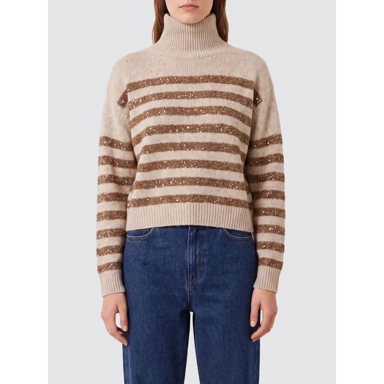 Striped Lurex and Cashmere-Wool Blend Turtleneck Jumper (MGY563704PCHW39)