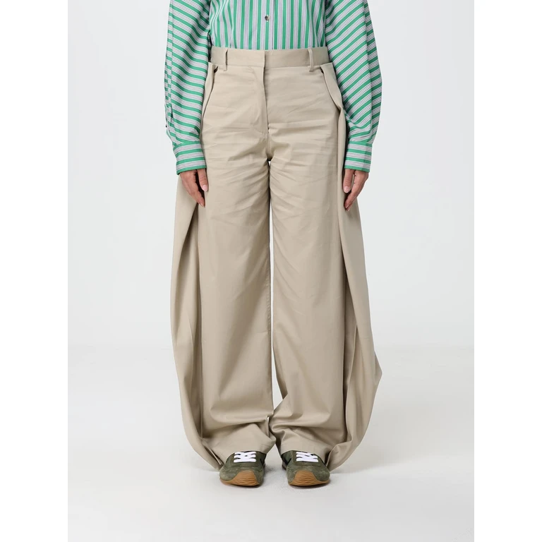 Pantalon large à taille haute et drapé en soie et coton