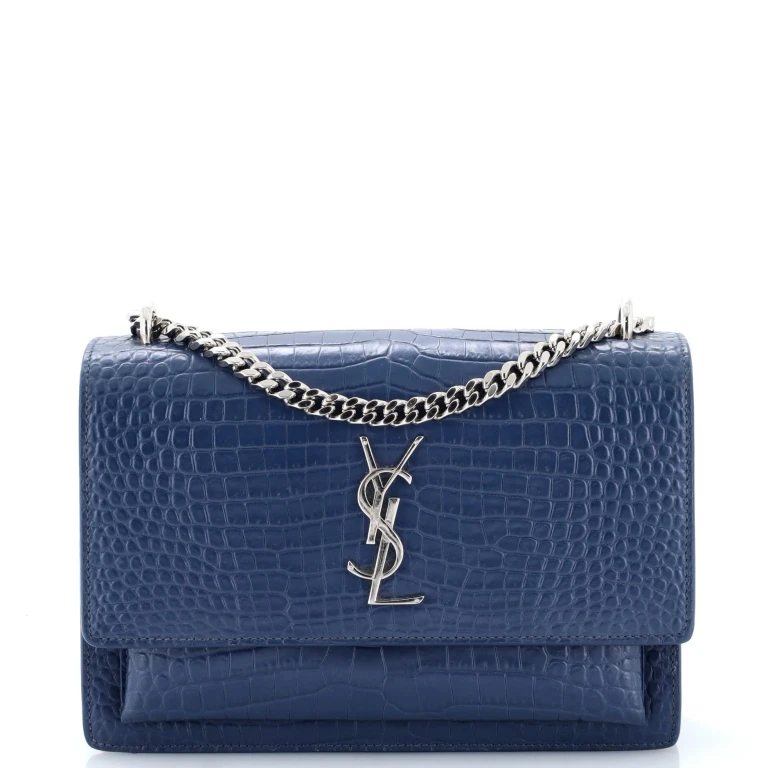 Sunset Crossbody Bag Crocodile Embossed Leather Medium