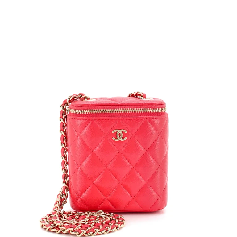 Vertical Classic Vanity Case with Chain Quilted Caviar Mini