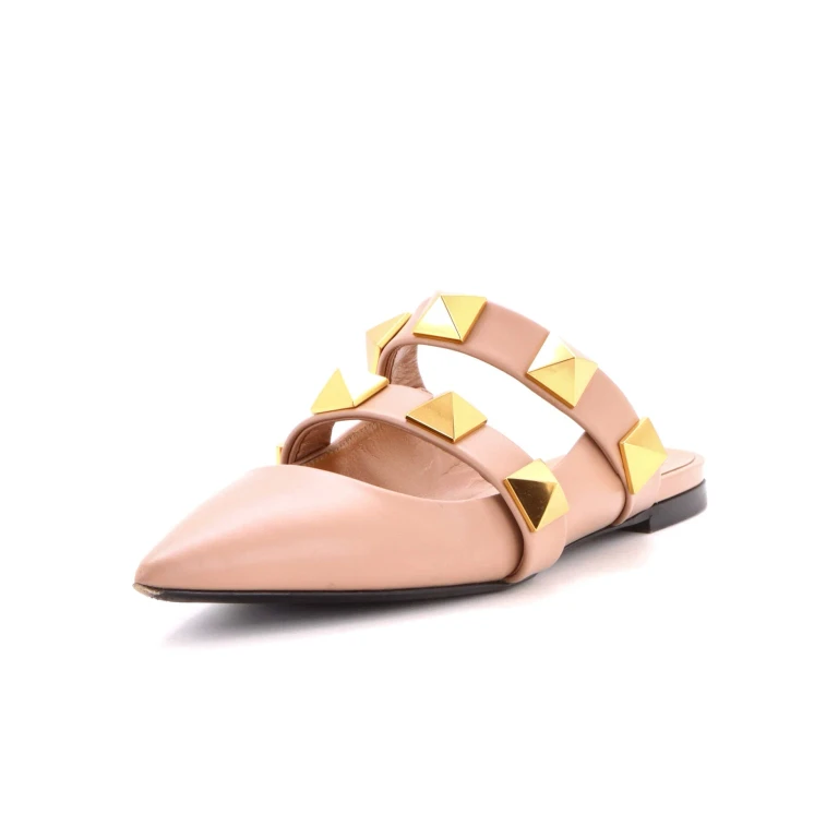 Women's Roman Stud Flat Mules Leather
