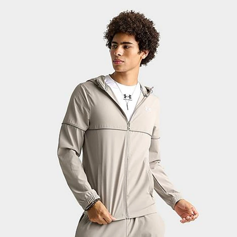Men's Lock Up Full-Zip Windbreaker Jacket in Beige Size: Small