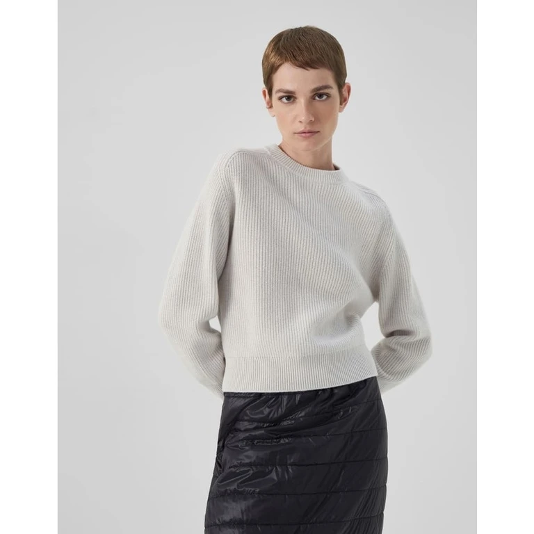 Womens White Wool Crew Neck Sweater