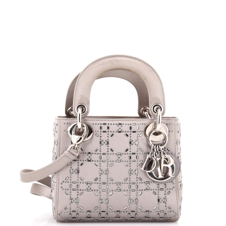 Lady Dior Bag Crystal Embellished Cannage Quilt Satin Mini