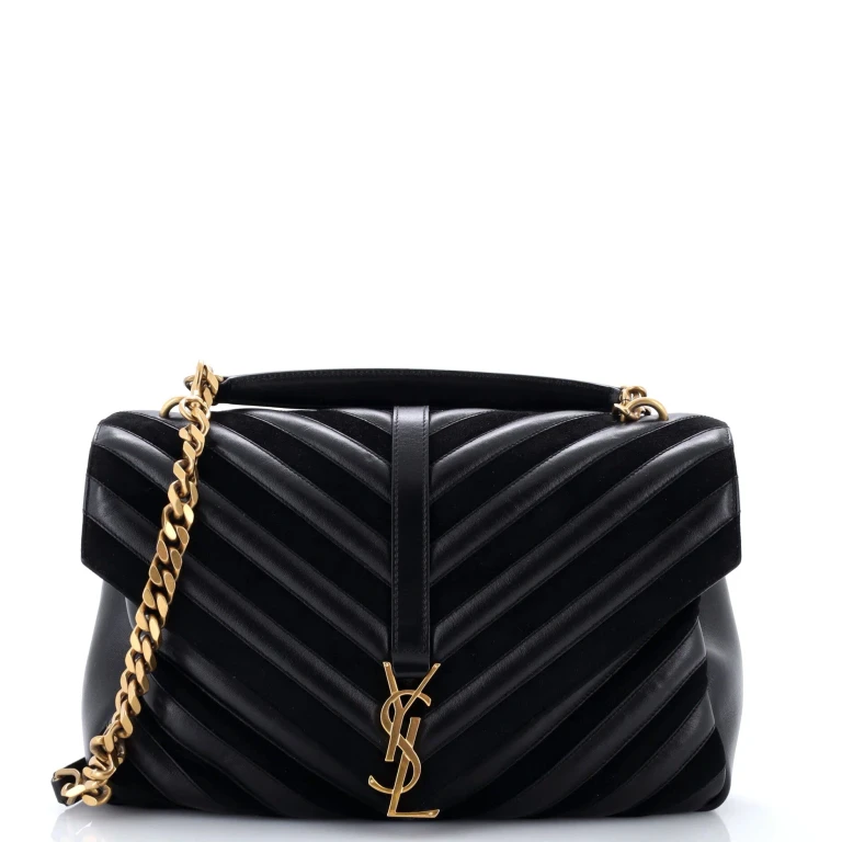 Classic Monogram College Bag Matelasse Chevron Leather and Suede Large