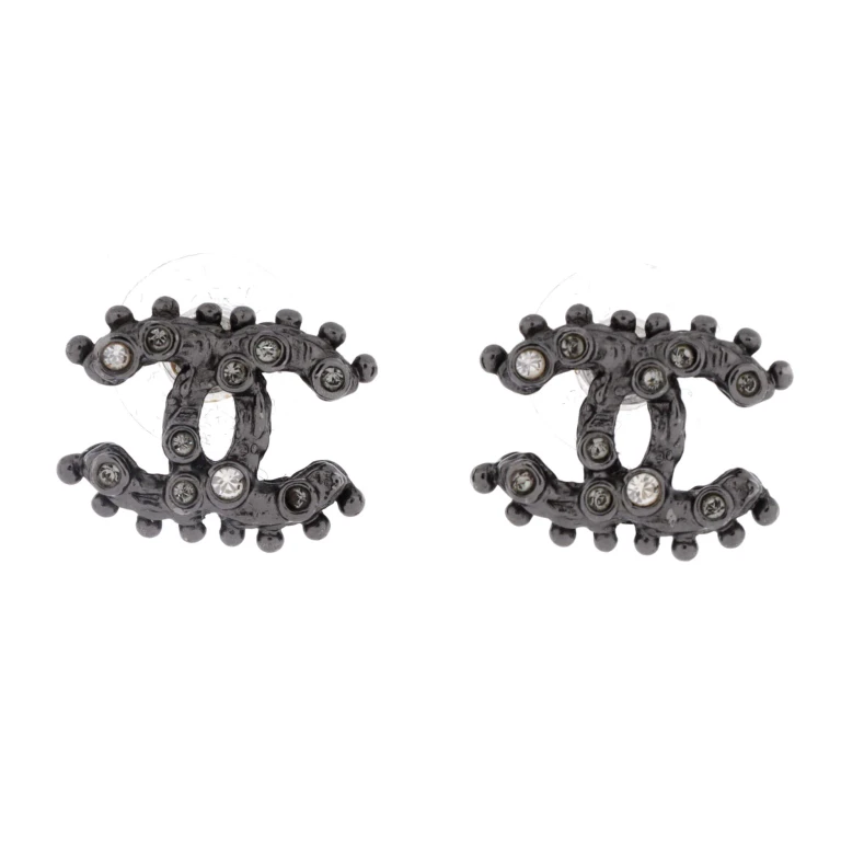 CC Stud Earrings Metal with Crystals
