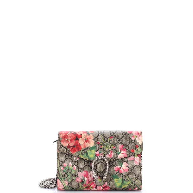 Dionysus Chain Wallet Blooms Print GG Coated Canvas Small