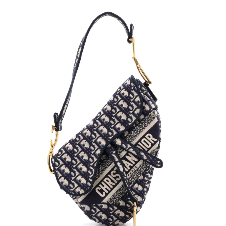 Saddle Handbag Logo Embroidered Oblique Canvas Medium