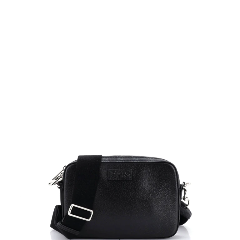Crossbody Camera Bag Leather and GG Coated Canvas Small