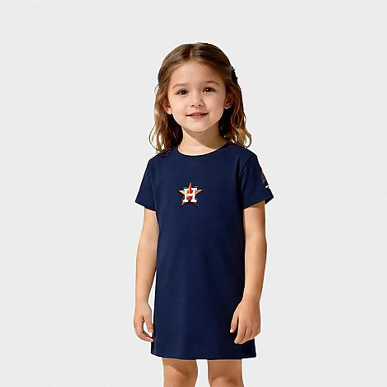 Pro Standard Girls' Toddler Houston Astros MLB T-Shirt Dress in Midnight Navy Size: 2T