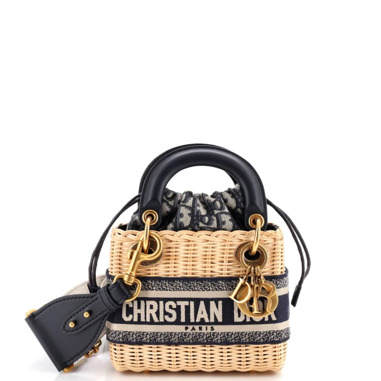 Lady Dior Bag Wicker and Oblique Canvas Mini