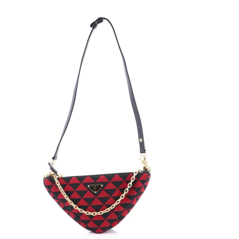Double Symbole Triangle Bag Leather and Jacquard Mini