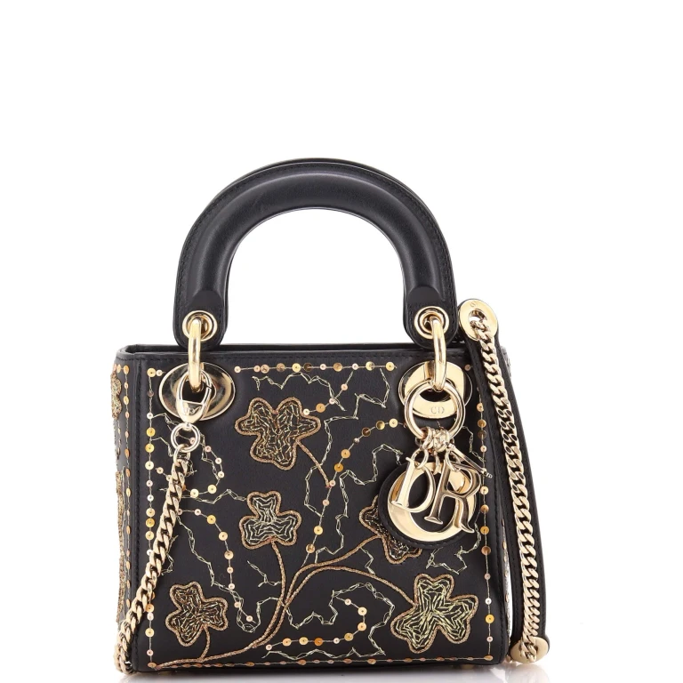 Lady Dior Chain Bag Embroidered Calfskin Mini