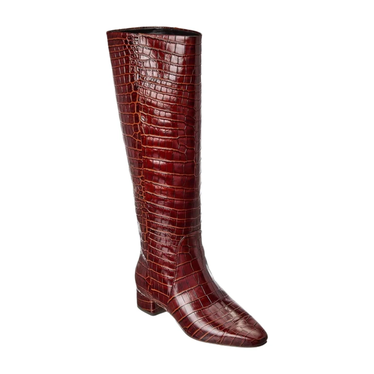 Cecile Croc-Embossed Leather Knee-High Boot
