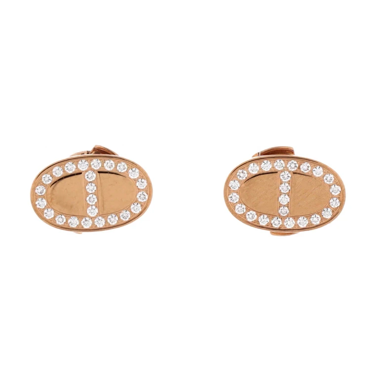 Chaine d'Ancre Contour Stud Earrings 18K Rose Gold and Diamonds