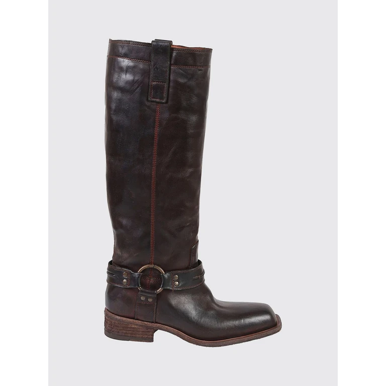 Knee-High Leather Biker Boots with a Square Toe (3905135TESTADIMORO)