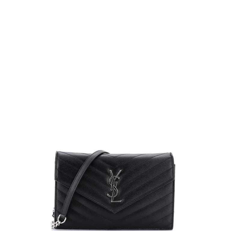 Classic Monogram Wallet on Chain Matelasse Chevron Leather Small