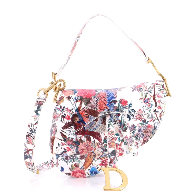 Saddle Handbag with Strap Printed Leather Medium
